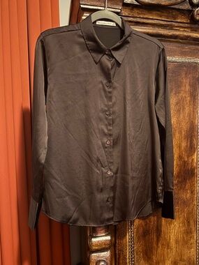 Classic Women’s Satin Blouse in Dark Brown
